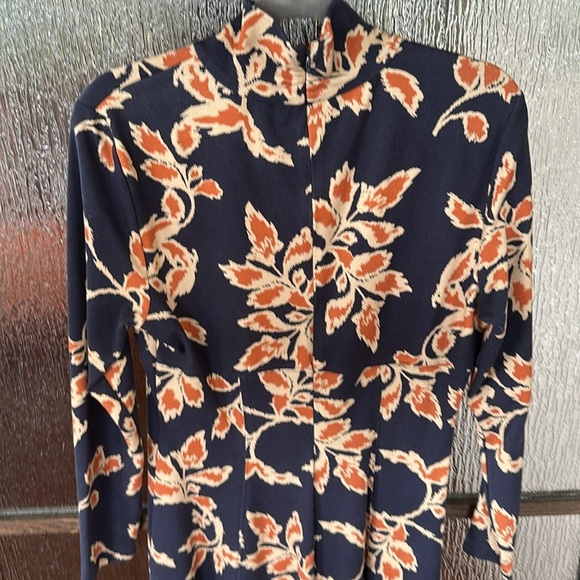 Tanya Taylor Floral Thea Dress Navy Orange Jersey Midi Turtle Neck Large. - Picture 13 of 13